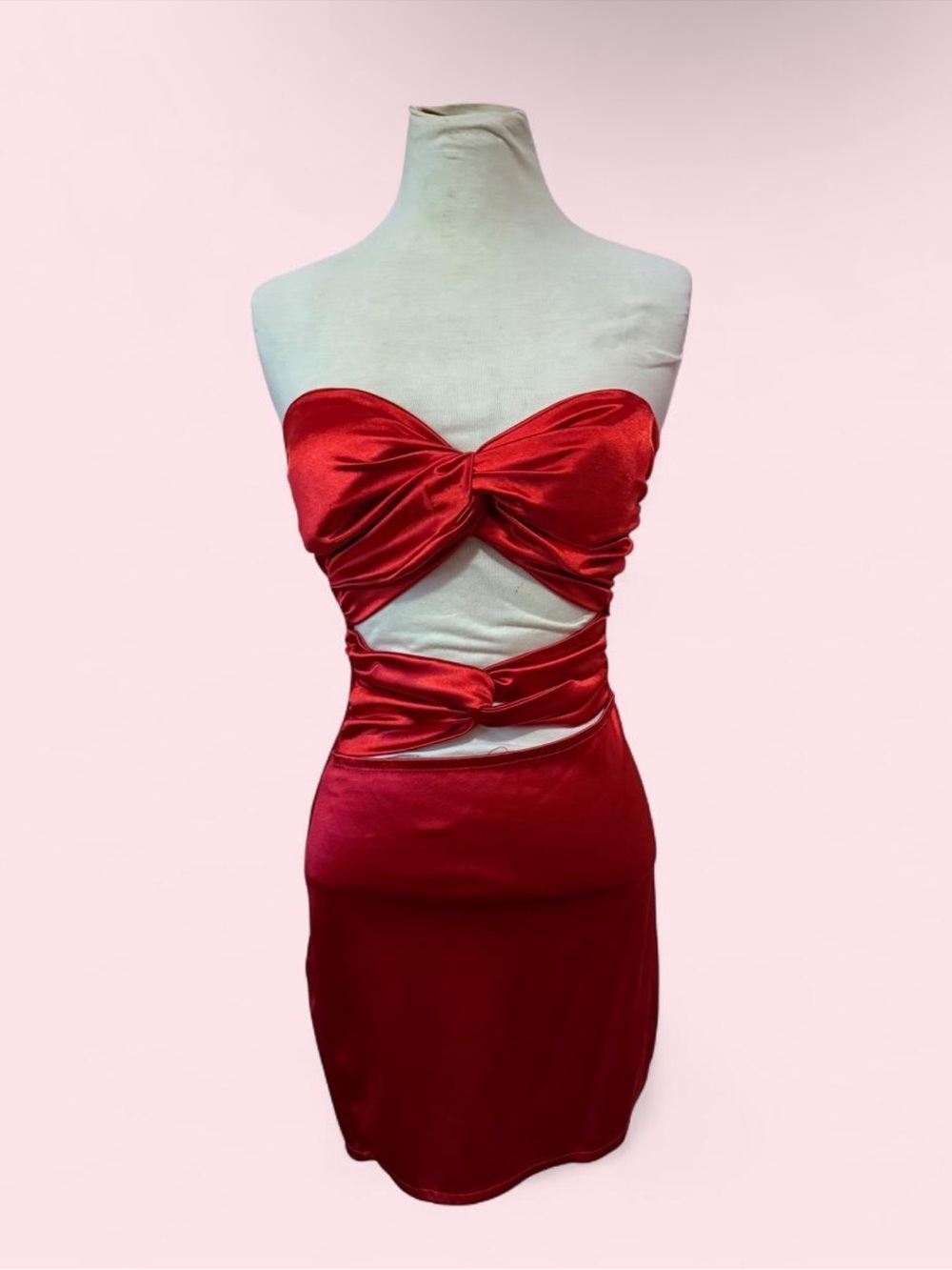 Strapless Red Cutout Satin Mini Dress